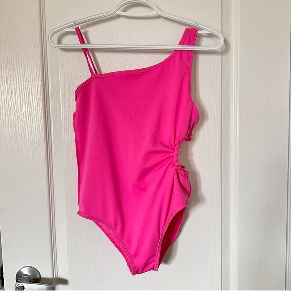 HOT Pink One-Shoulder Swimsuit Barbie kids size 14-16 or women’s small NWOT cute - Picture 7 of 11